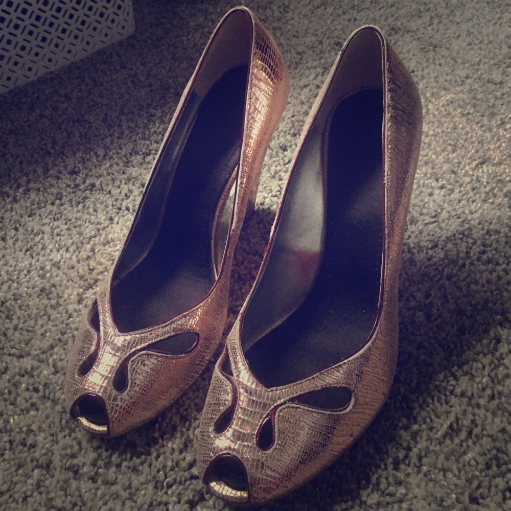 Rose gold wedge heels by Poetic Licence, size 10