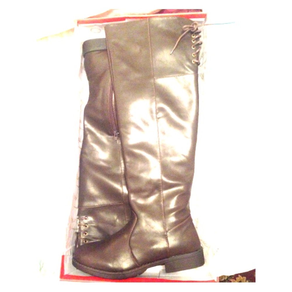 Knee High Brown Lace Up Boots