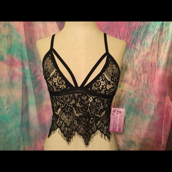 Black lace longline bustier bralette bra camisole - Picture 2 of 3