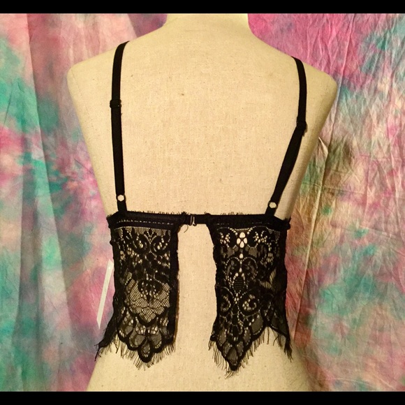 Black lace longline bustier bralette bra camisole - Picture 3 of 3