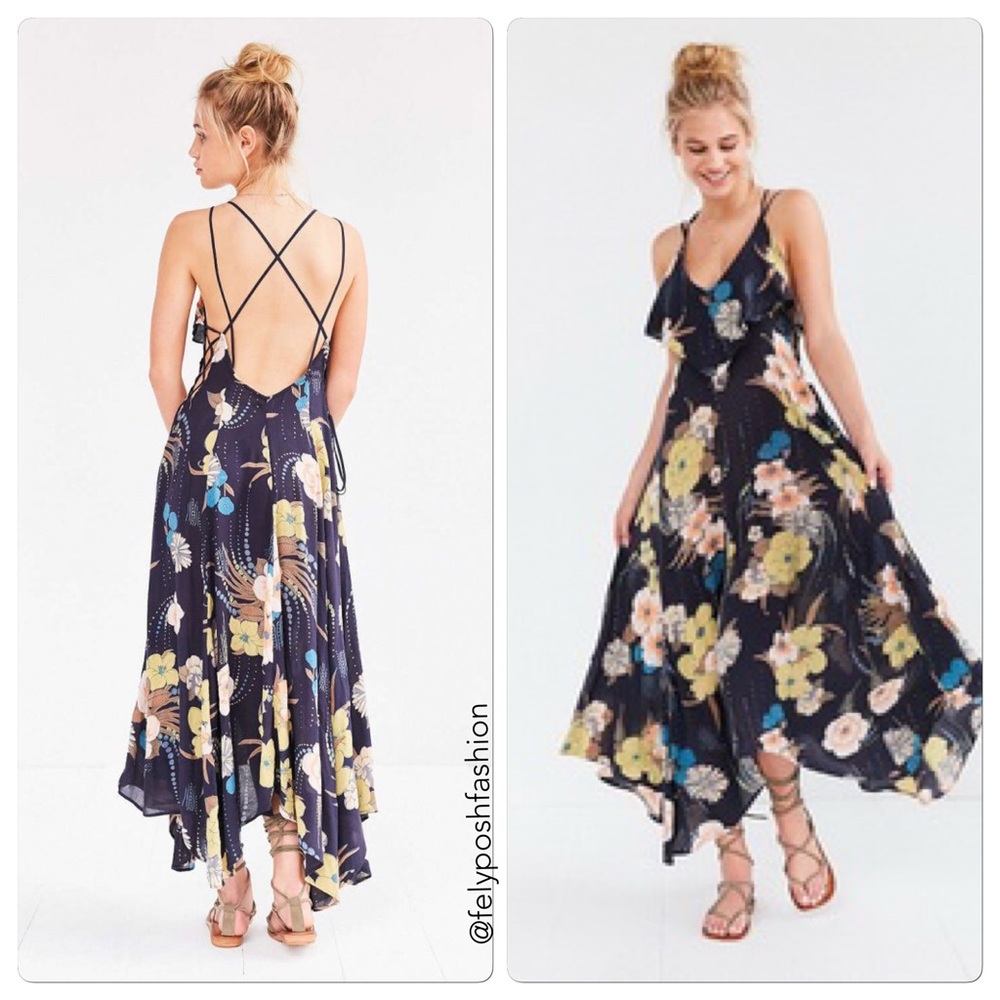 Urban Outfitter Ecote Ashley Ruffle Ink Maxi Dress