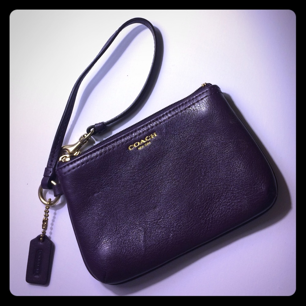 Eggplant Leather Coach Wristlet