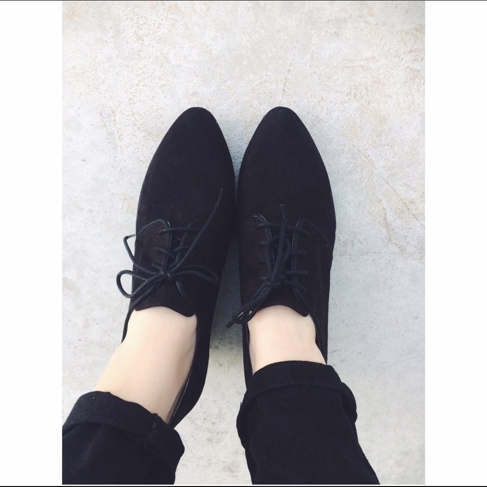 Black Business work lace up wedge heel shoe