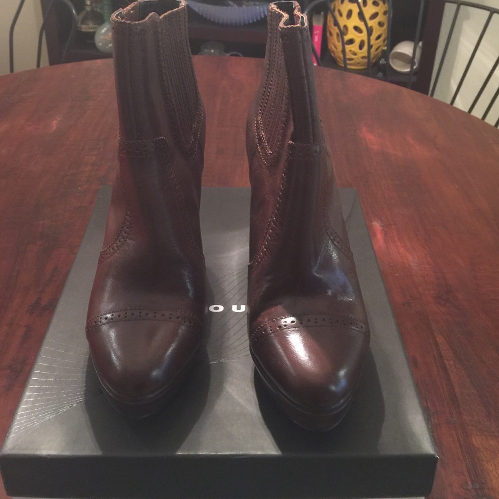 Leather stacked heel boots