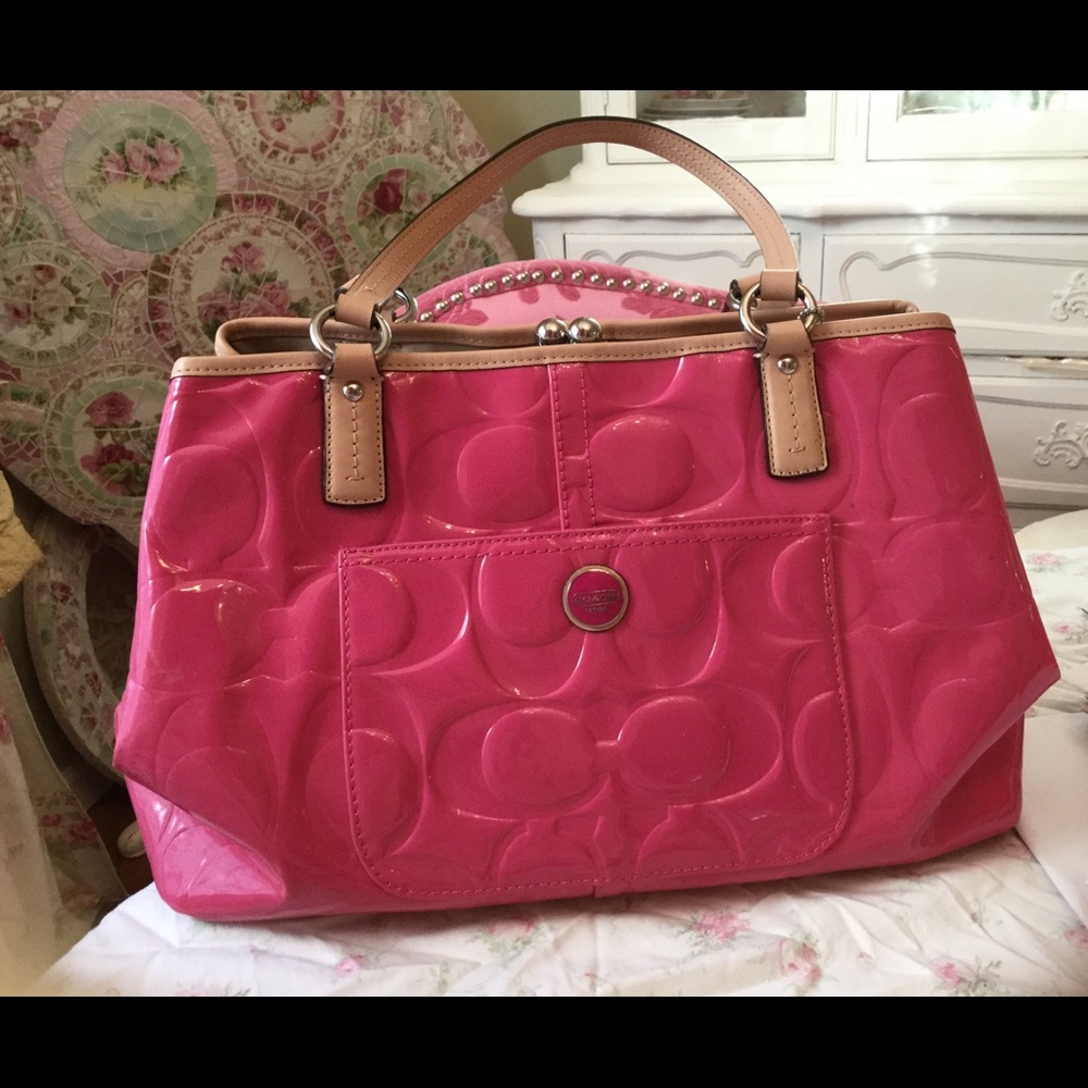 Coach Mullberry/pink/Tan patent leather satchel