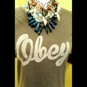 Obey Tops - GRAFFITI OBEY TANK TOP GRAPHIC SMALL GREY 🤘🦄🦄