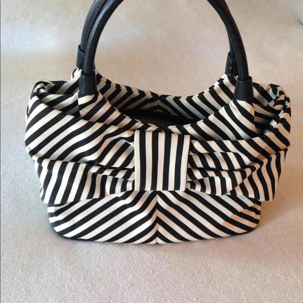 Kate Spade black and white striped bag with bow