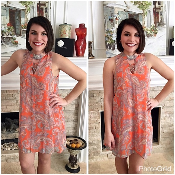 LAST 1๐๐Pretty in coral/lavender  lace up dress - Picture 3 of 4