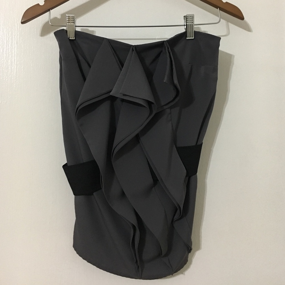 Gray strapless double layer like silk top