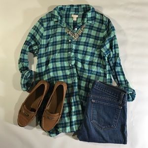 J. Crew Tops - J.Crew 100% Cotton Flannel Green Plaid Shirt XS J. Crew Tops - J.Crew 100% Cotton Flannel Green Plaid Shirt XS