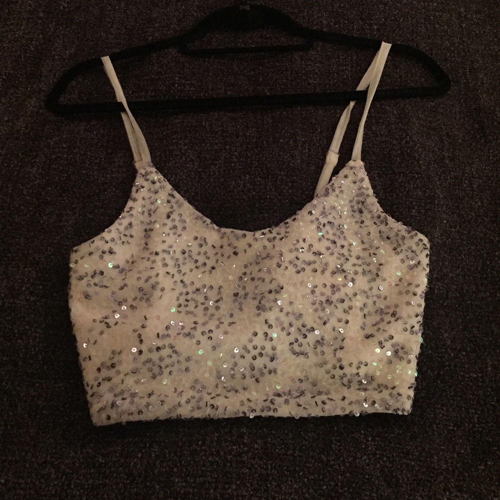 Sequin white crop top never worn with tags