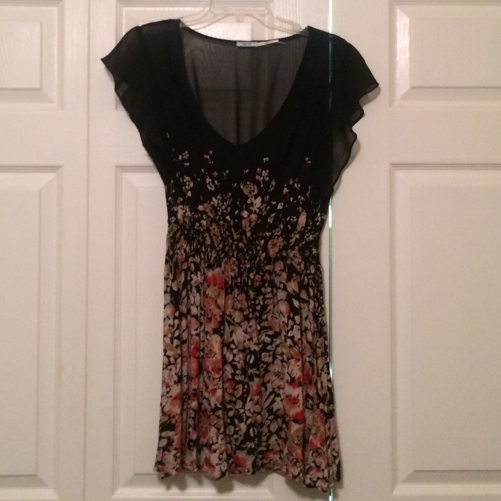 Black floral dress with shoulder detail