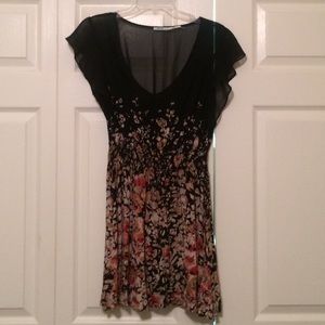 Black floral dress with shoulder detail