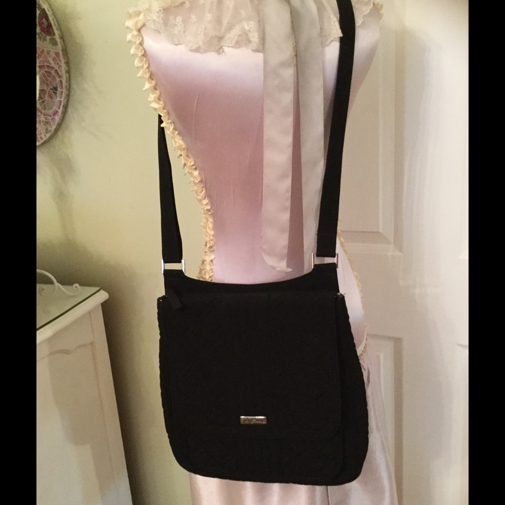 Vera Bradley black double zip mail bag cross body