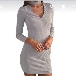 Sexy Grey LC Choker Dress with Zip Back