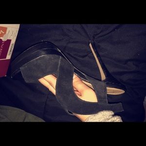 Black suede high heel