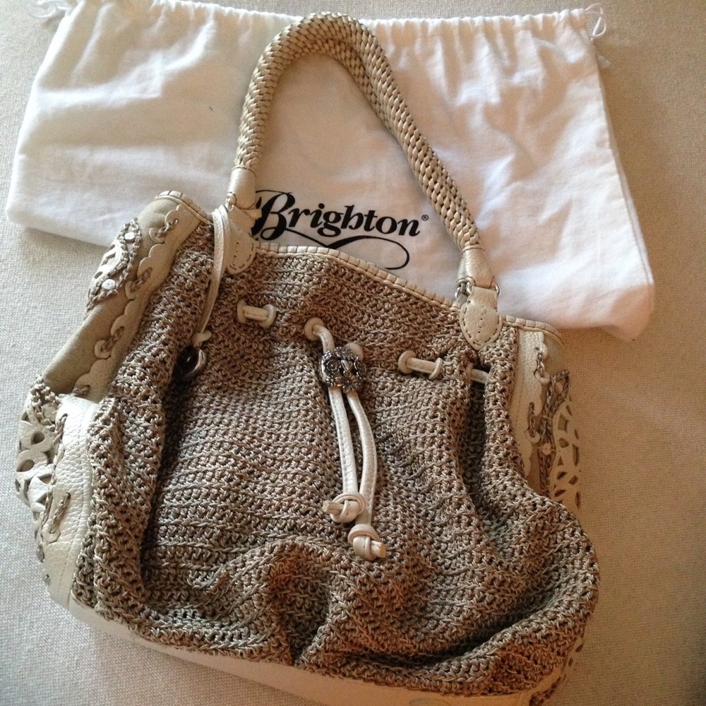 Brighton leather and crochet satchel
