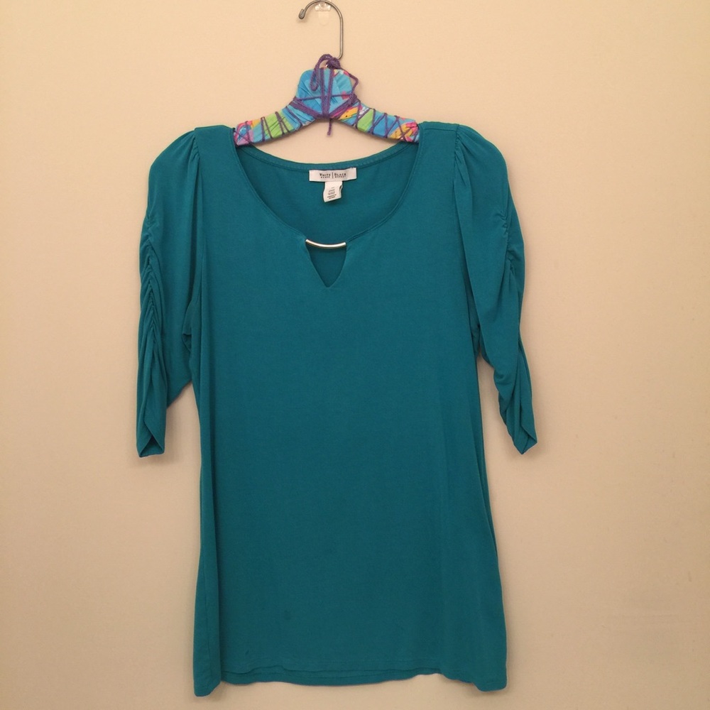 White House Black Market teal knit shirt