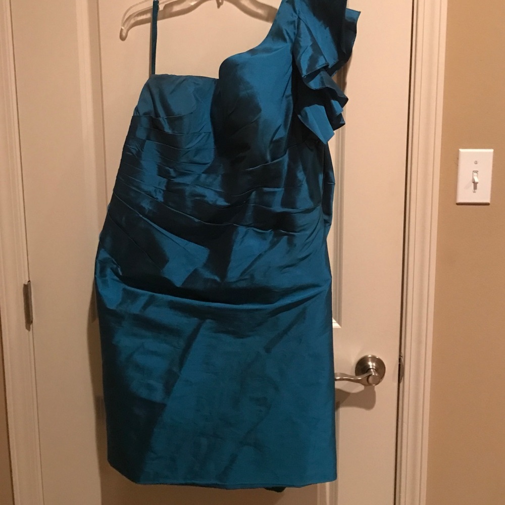 One shoulder taffeta Bridesmaids dress.
