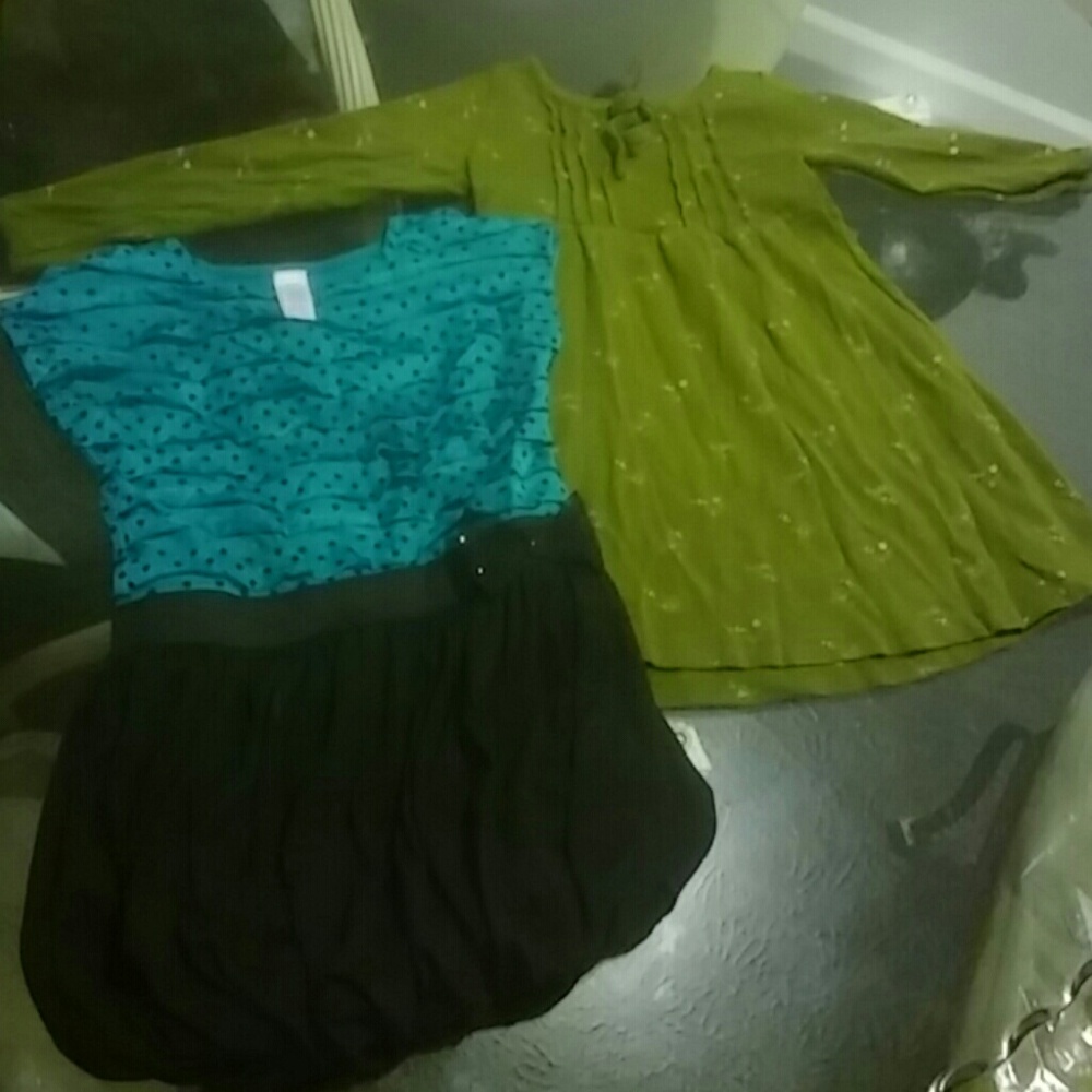 3t George teal & black dress & No Fuse Olive dress