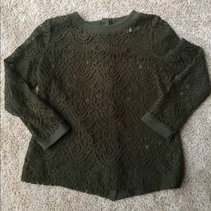 Olive/Army Green Lace Top w/Elbow Sleeves