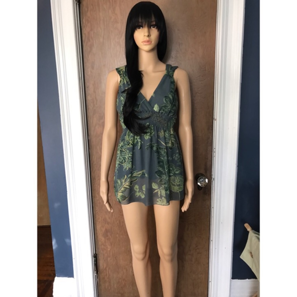 Low Cut See Through Turquoise Floral Dress