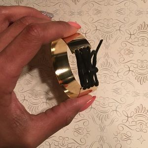 Gold Plated Bracelet w/ Black Tie Up