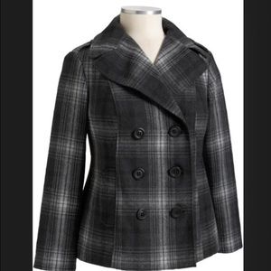 Grey Plaid Peacoat