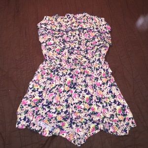 Floral Ruffled Strapless Romper