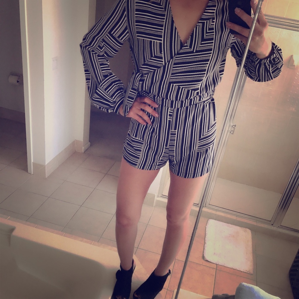 Black and white striped romper