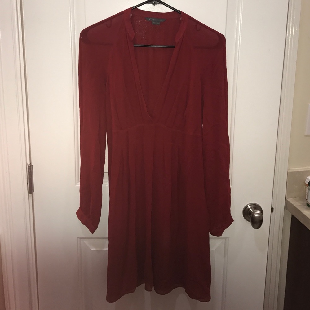 Red deep cut Armani Exchange babydoll type dress