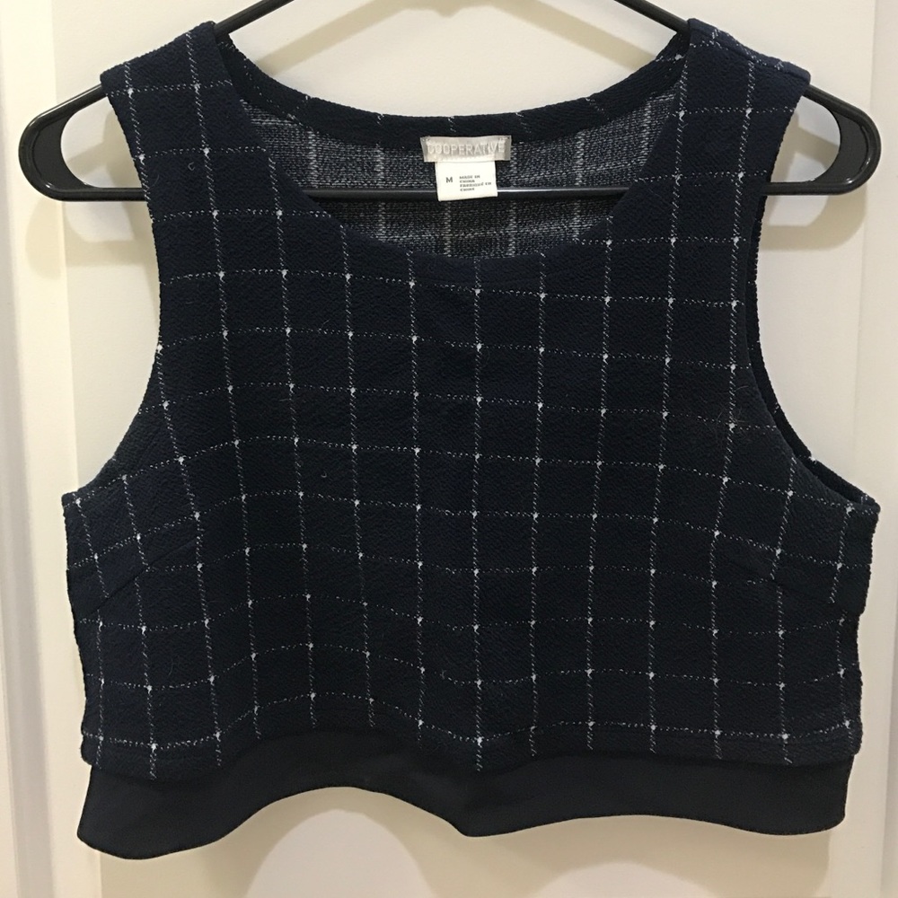 Navy and cream windowpane crop top