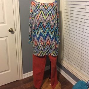 Chevron knit tunic and orange Chico's jeans xl