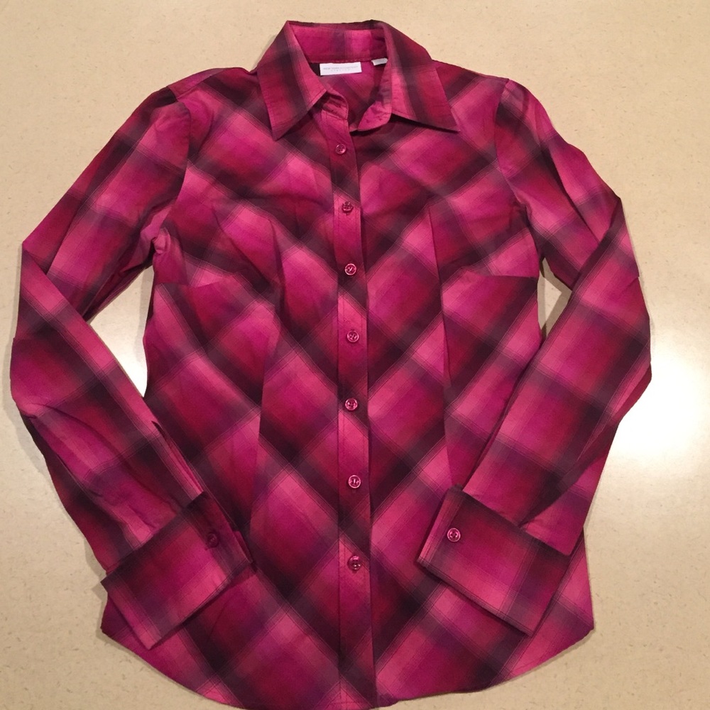 New York & Co Pink/Purple Plaid Dress Shirt SMALL