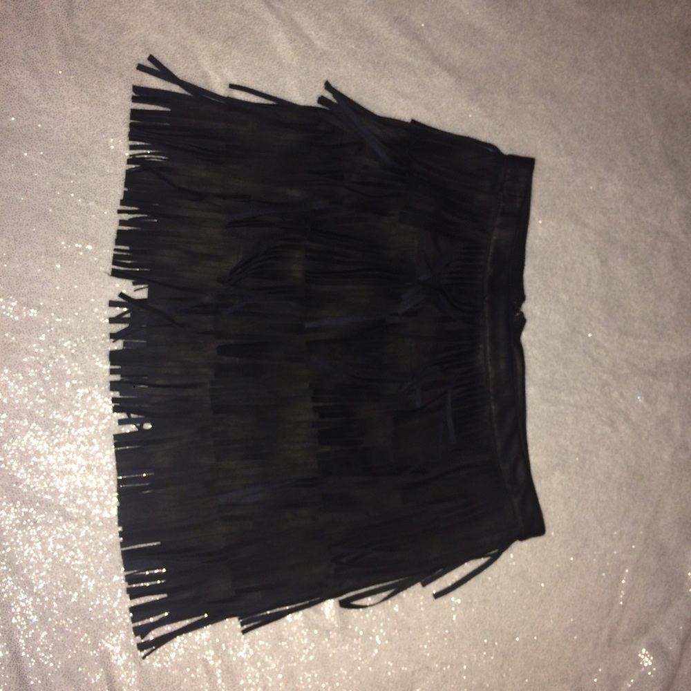 Faux Leather Fringe Mini Skirt