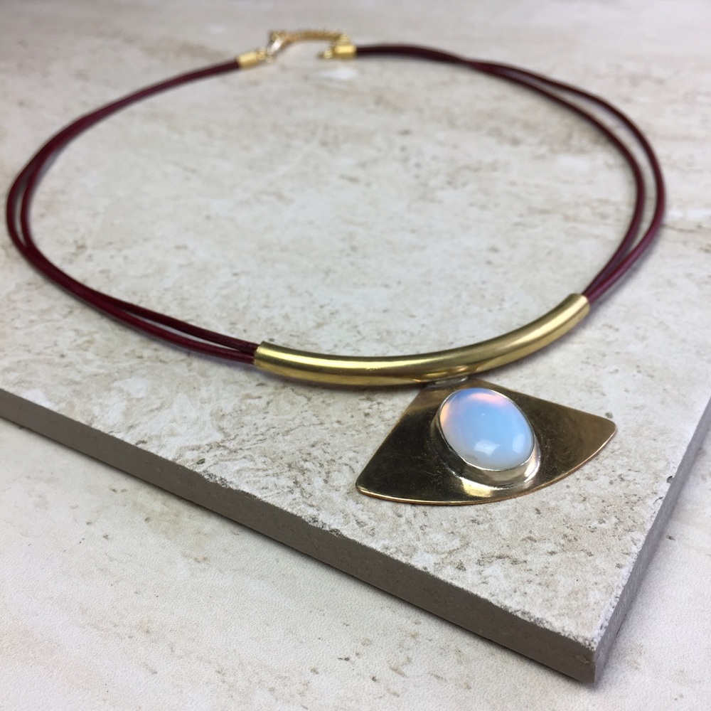 Bohemian Leather Moonstone Statement Necklace