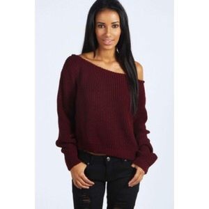 Off the shoulder crop knit sweater