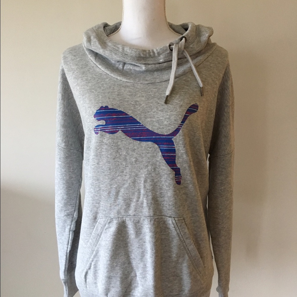 Puma Hoodie Asymmetrical Drawstring Gray NICE!