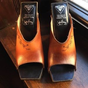 Fluevog high platform wooden clogs