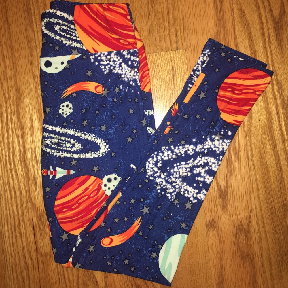 LulaRoe Legging OS Blue Multicolored Planets Space