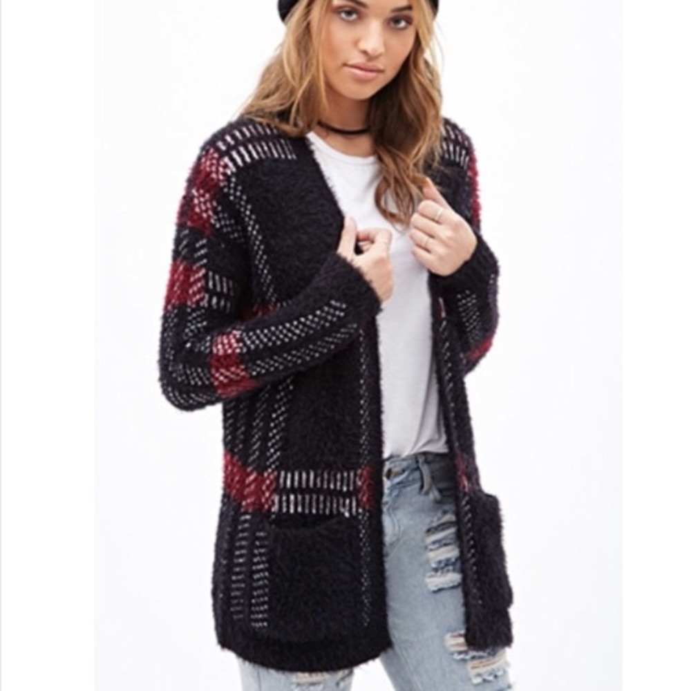 Black and Red Cardigan, Black Cardigan Printed