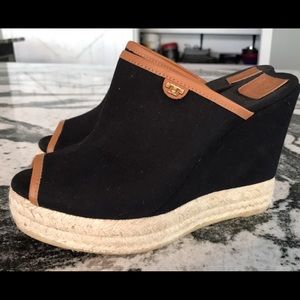 Tory Burch canvas wedge mules