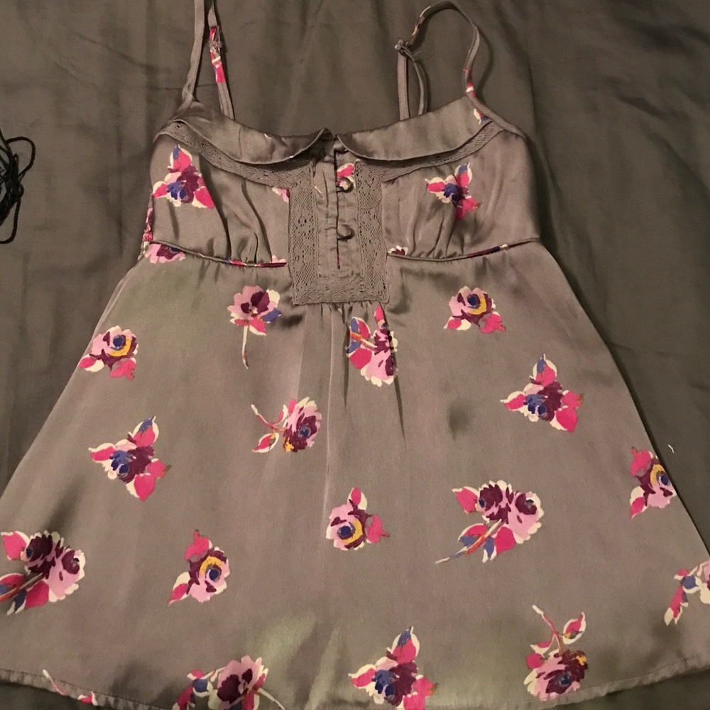 Gorgeous purple shirt with colorful flowers