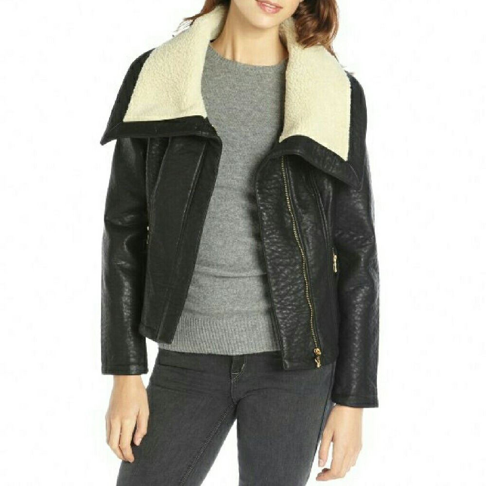 Sam Edelman Faux Leather+Sherpa Motorcross Jacket