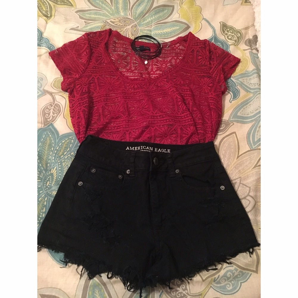 AEO BLACK FRINGE SHORTS