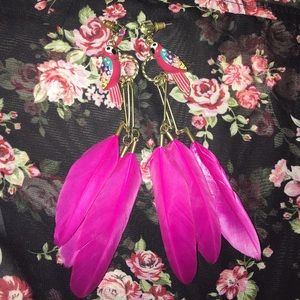 Pink parrot earrings