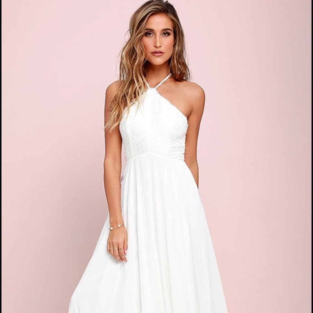 Ivory colored, lace LuLu's halter dress.