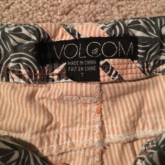 Volcom orange and white striped shorts size 7 - Picture 2 of 3