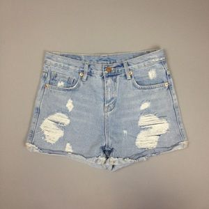Flower High Waisted Blue Distressed Jean Shorts 26