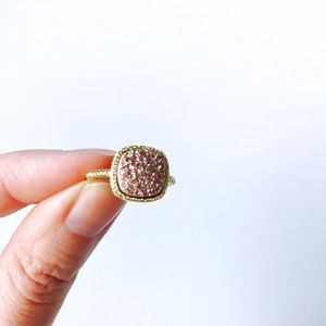 Rose Gold Druzy Princess Cut Titanium Twist Ring